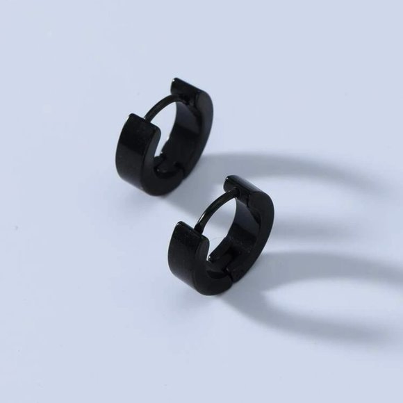 Stainless Steel Hoop Stud Earring Black Women Men - Picture 1 of 4
